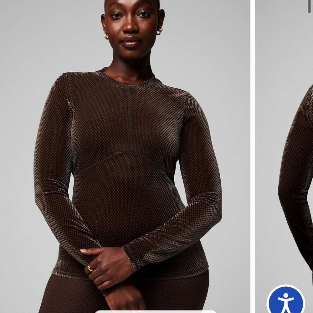 Fabletics Velour Seamed Long Sleeve Brown Top NWT
